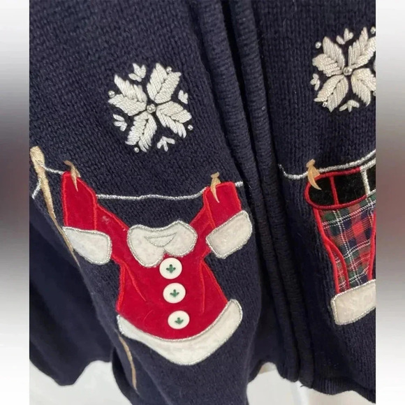 Crystal Kobe Blue Christmas Zip cardigan Sweater Santa's clothes snowflakes M - Picture 6 of 16